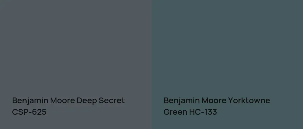 Benjamin Moore Deep Secret CSP-625 vs Benjamin Moore Yorktowne Green HC-133