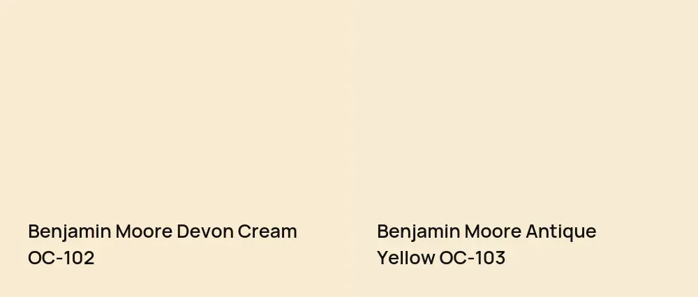 Benjamin Moore Devon Cream OC-102 vs Benjamin Moore Antique Yellow OC-103