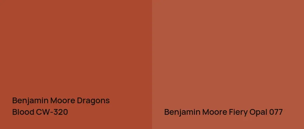 Benjamin Moore Dragons Blood CW-320 vs Benjamin Moore Fiery Opal 077