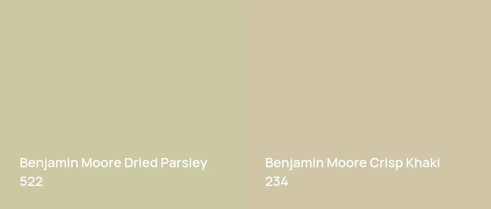Benjamin Moore Dried Parsley 522 vs Benjamin Moore Crisp Khaki 234
