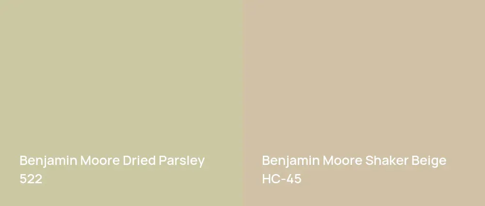 Benjamin Moore Dried Parsley 522 vs Benjamin Moore Shaker Beige HC-45
