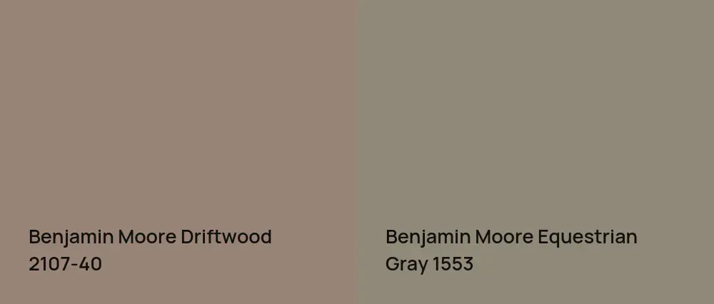 Benjamin Moore Driftwood 2107-40 vs Benjamin Moore Equestrian Gray 1553
