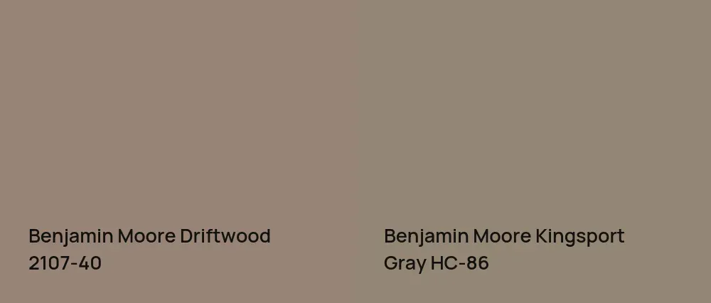 Benjamin Moore Driftwood 2107-40 vs Benjamin Moore Kingsport Gray HC-86