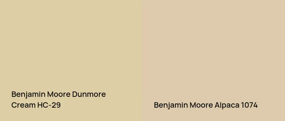 Benjamin Moore Dunmore Cream HC-29 vs Benjamin Moore Alpaca 1074