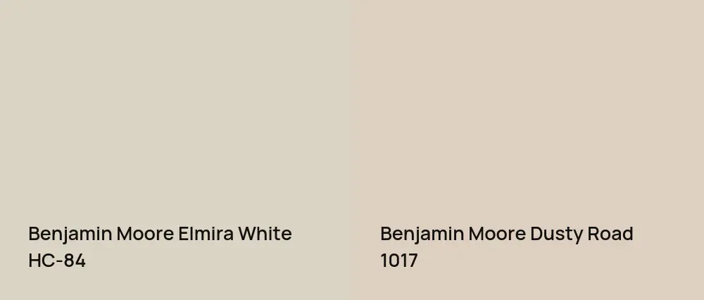 Benjamin Moore Elmira White HC-84 vs Benjamin Moore Dusty Road 1017