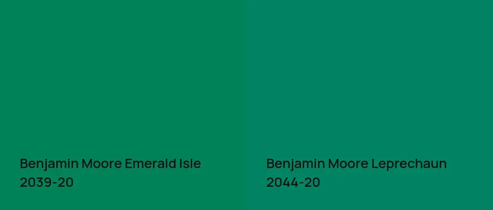Benjamin Moore Emerald Isle 2039-20 vs Benjamin Moore Leprechaun 2044-20