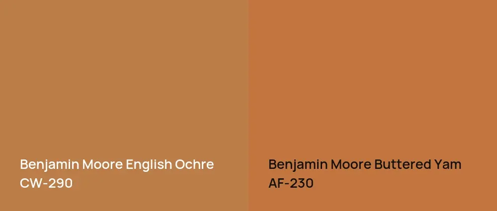 Benjamin Moore English Ochre CW-290 vs Benjamin Moore Buttered Yam AF-230