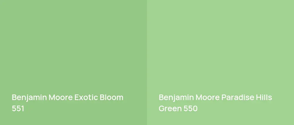 Benjamin Moore Exotic Bloom 551 vs Benjamin Moore Paradise Hills Green 550
