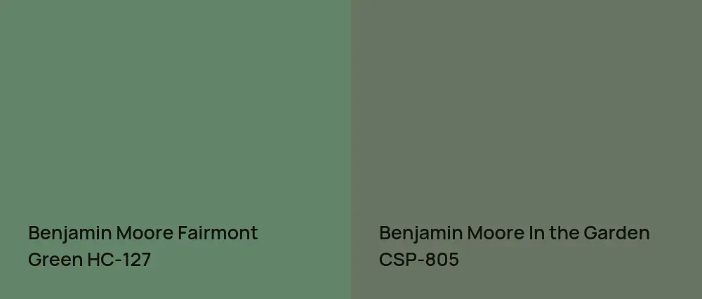 Benjamin Moore Fairmont Green HC-127 vs Benjamin Moore In the Garden CSP-805