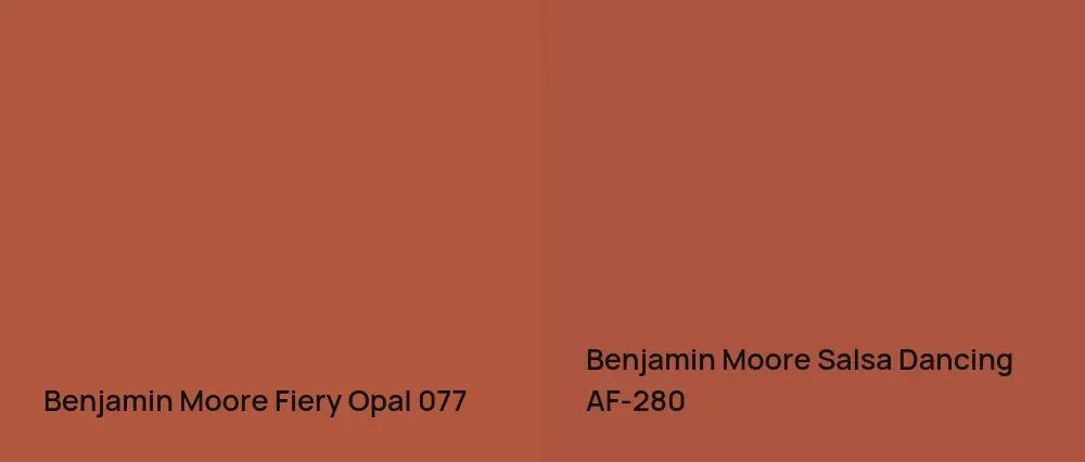 Benjamin Moore Fiery Opal 077 vs Benjamin Moore Salsa Dancing AF-280