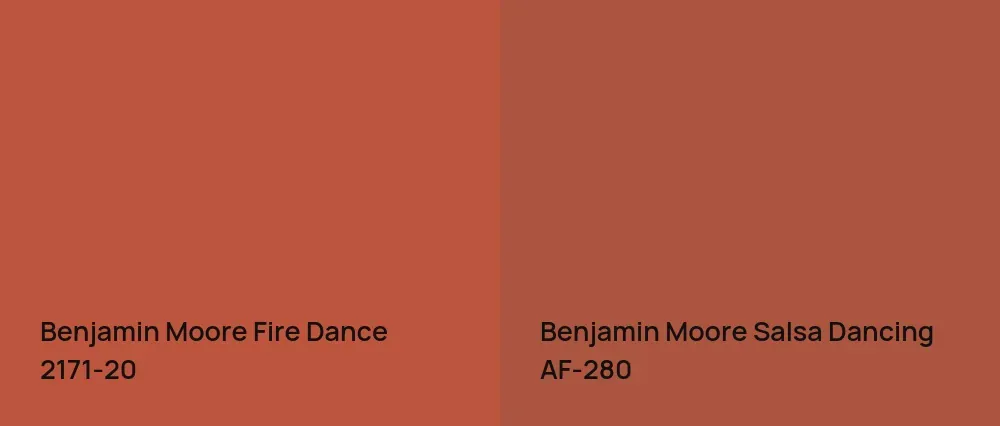 Benjamin Moore Fire Dance 2171-20 vs Benjamin Moore Salsa Dancing AF-280