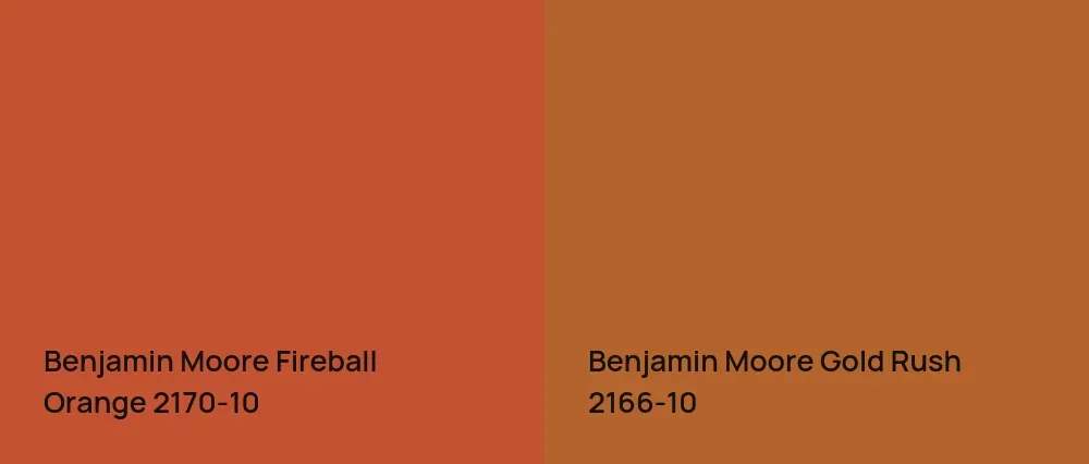 Benjamin Moore Fireball Orange 2170-10 vs Benjamin Moore Gold Rush 2166-10