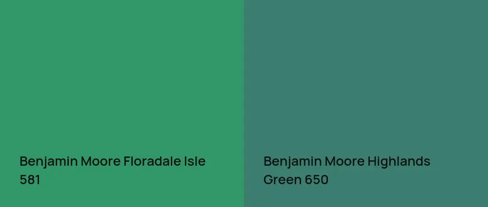 Benjamin Moore Floradale Isle 581 vs Benjamin Moore Highlands Green 650
