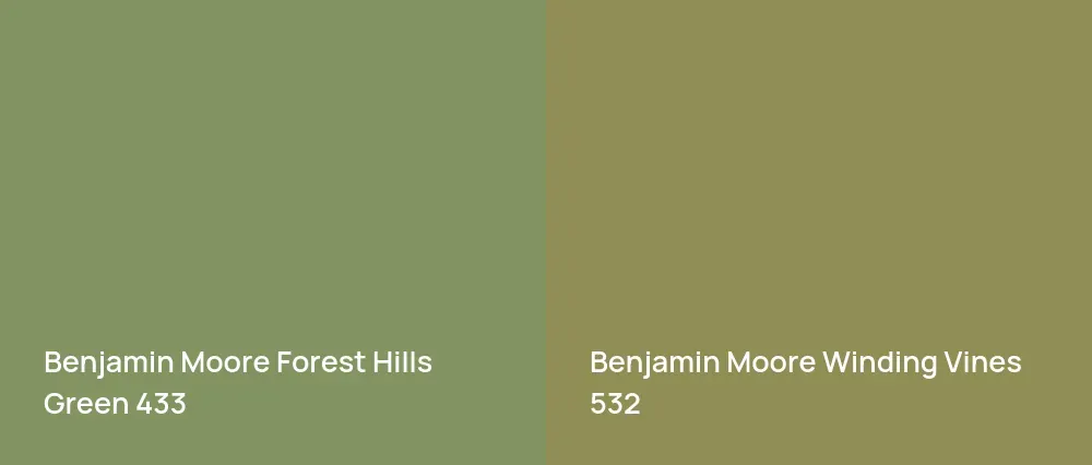 Benjamin Moore Forest Hills Green 433 vs Benjamin Moore Winding Vines 532