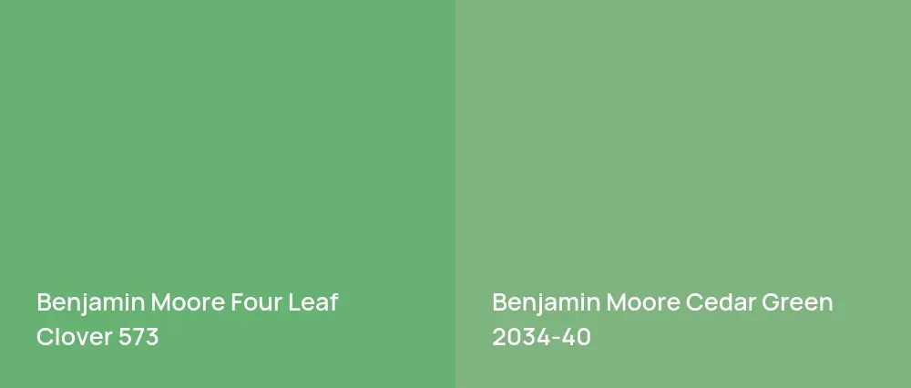 Benjamin Moore Four Leaf Clover 573 vs Benjamin Moore Cedar Green 2034-40