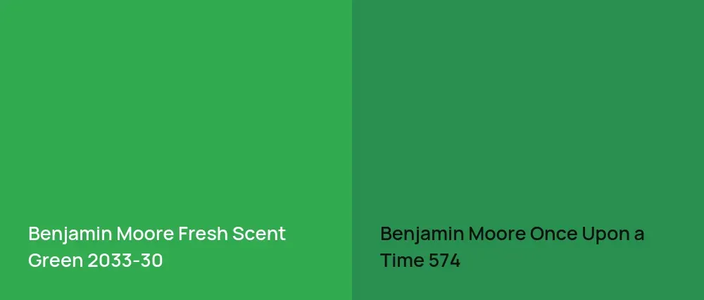 Benjamin Moore Fresh Scent Green 2033-30 vs Benjamin Moore Once Upon a Time 574