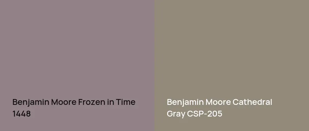 Benjamin Moore Frozen in Time 1448 vs Benjamin Moore Cathedral Gray CSP-205