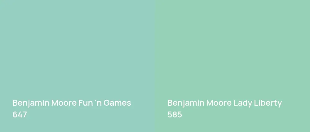 Benjamin Moore Fun 'n Games 647 vs Benjamin Moore Lady Liberty 585