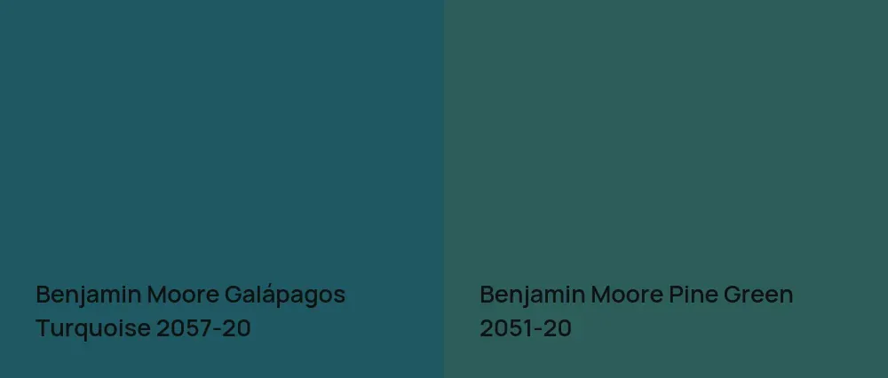 Benjamin Moore Galápagos Turquoise 2057-20 vs Benjamin Moore Pine Green 2051-20