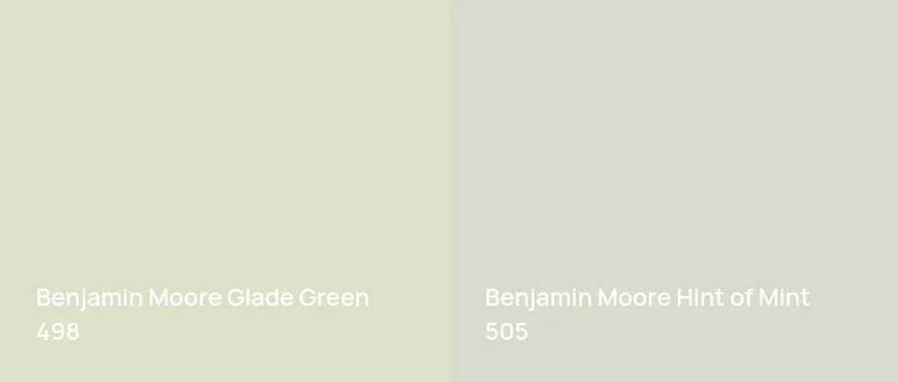 Benjamin Moore Glade Green 498 vs Benjamin Moore Hint of Mint 505