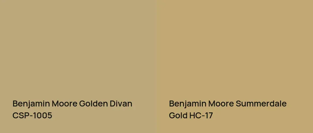 Benjamin Moore Golden Divan CSP-1005 vs Benjamin Moore Summerdale Gold HC-17