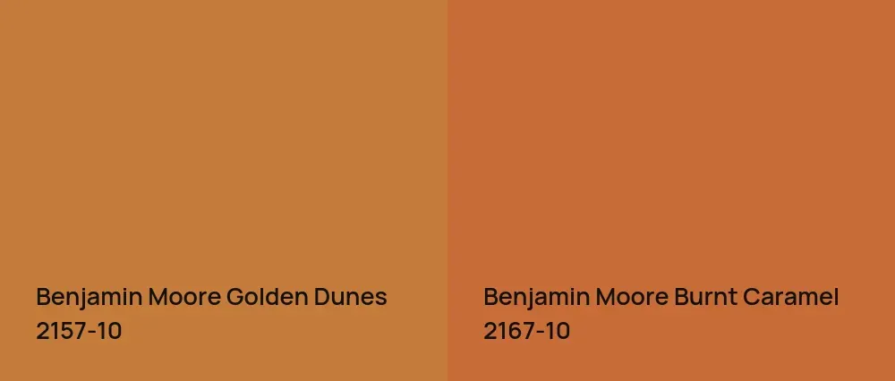 Benjamin Moore Golden Dunes 2157-10 vs Benjamin Moore Burnt Caramel 2167-10