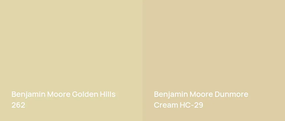 Benjamin Moore Golden Hills 262 vs Benjamin Moore Dunmore Cream HC-29