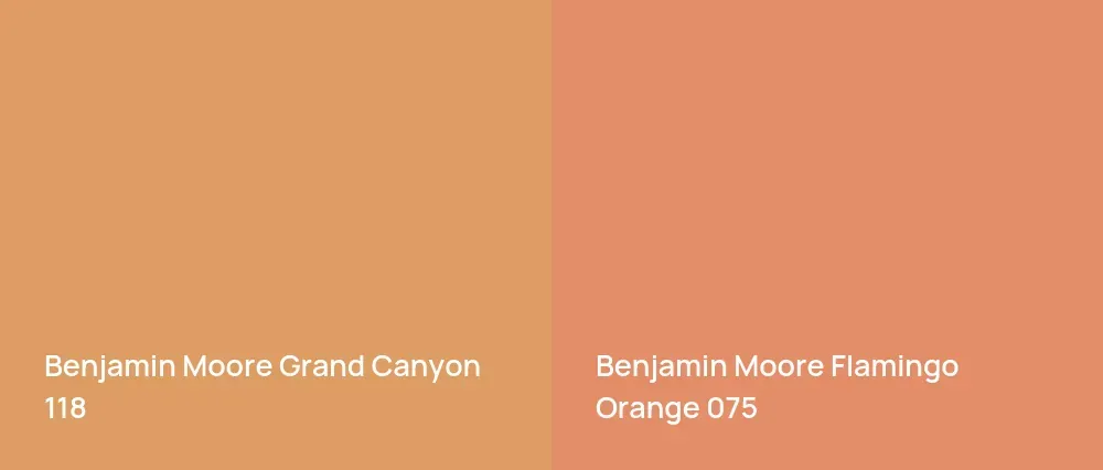 Benjamin Moore Grand Canyon 118 vs Benjamin Moore Flamingo Orange 075
