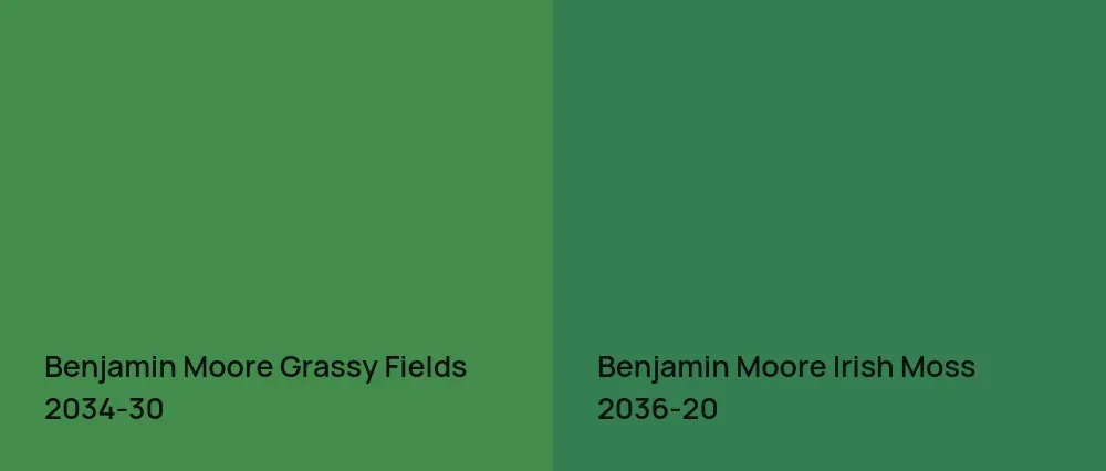Benjamin Moore Grassy Fields 2034-30 vs Benjamin Moore Irish Moss 2036-20