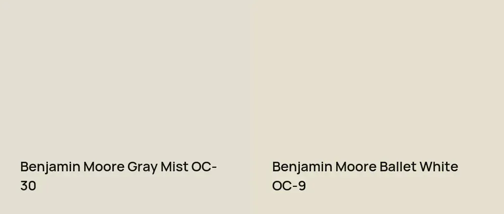 Benjamin Moore Gray Mist OC-30 vs Benjamin Moore Ballet White OC-9