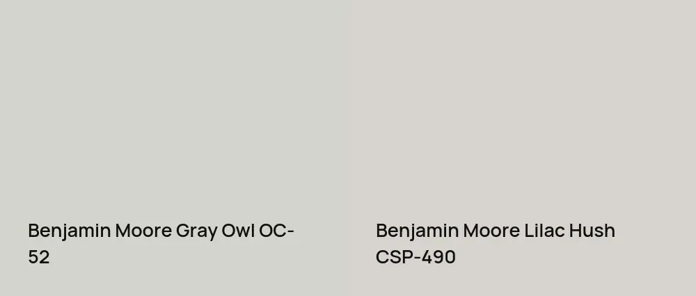 Benjamin Moore Gray Owl OC-52 vs Benjamin Moore Lilac Hush CSP-490