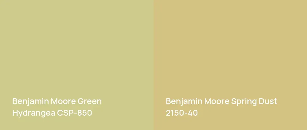 Benjamin Moore Green Hydrangea CSP-850 vs Benjamin Moore Spring Dust 2150-40