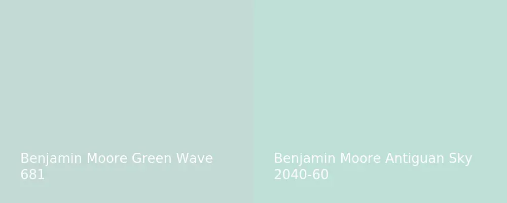 Benjamin Moore Green Wave 681 vs Benjamin Moore Antiguan Sky 2040-60