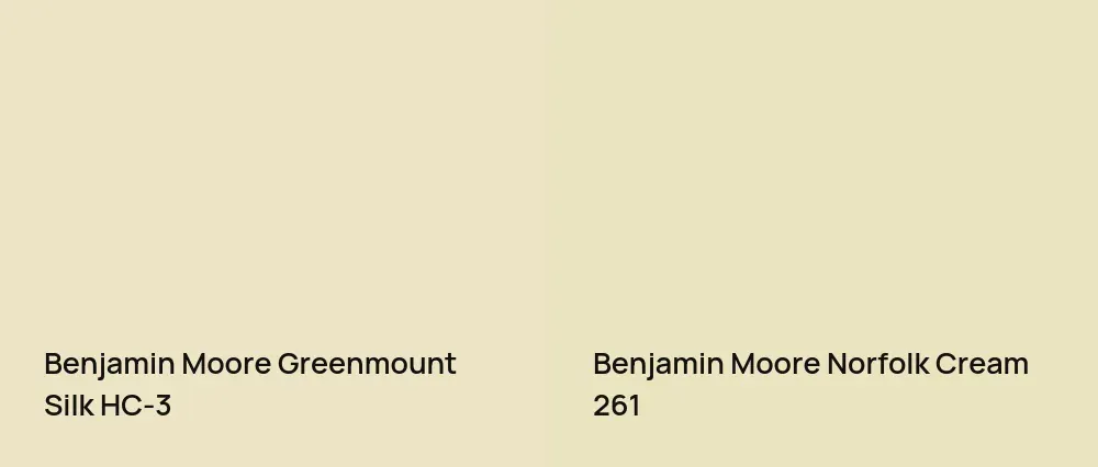 Benjamin Moore Greenmount Silk HC-3 vs Benjamin Moore Norfolk Cream 261