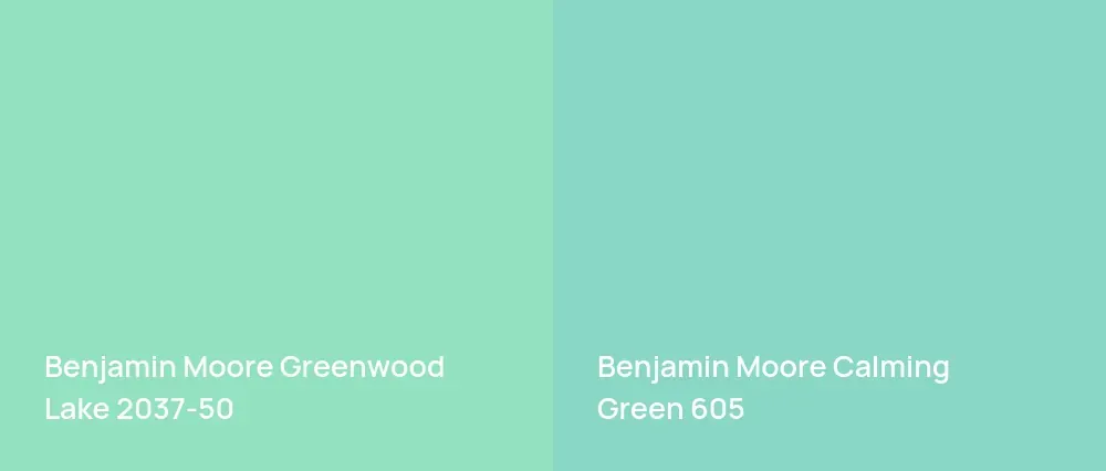 Benjamin Moore Greenwood Lake 2037-50 vs Benjamin Moore Calming Green 605