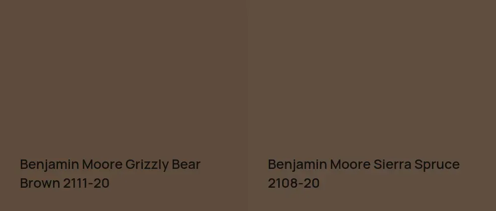 Benjamin Moore Grizzly Bear Brown 2111-20 vs Benjamin Moore Sierra Spruce 2108-20