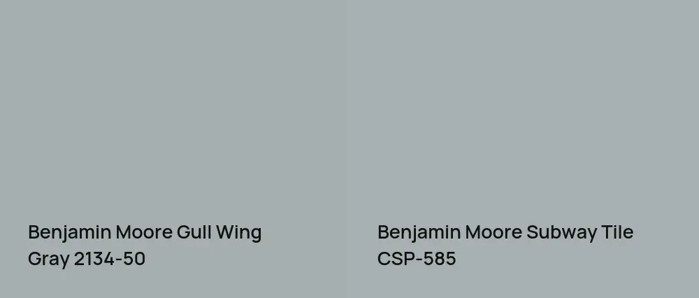 Benjamin Moore Gull Wing Gray 2134-50 vs Benjamin Moore Subway Tile CSP-585