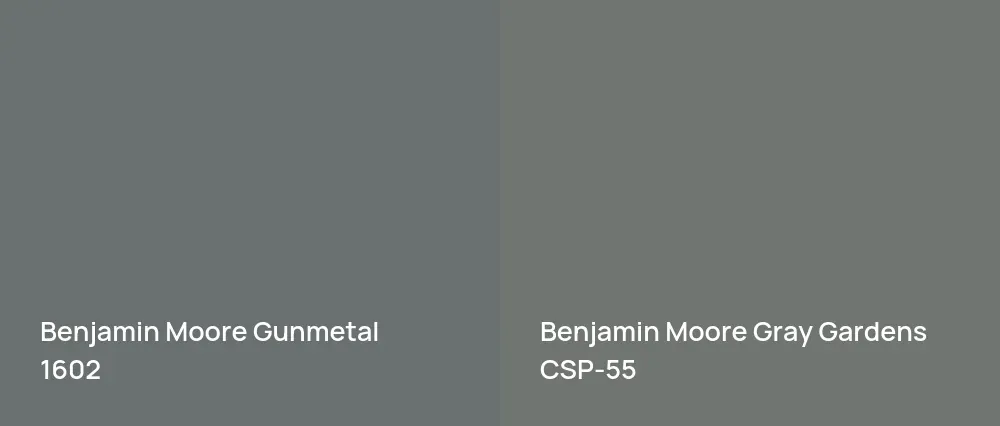 Benjamin Moore Gunmetal 1602 vs Benjamin Moore Gray Gardens CSP-55