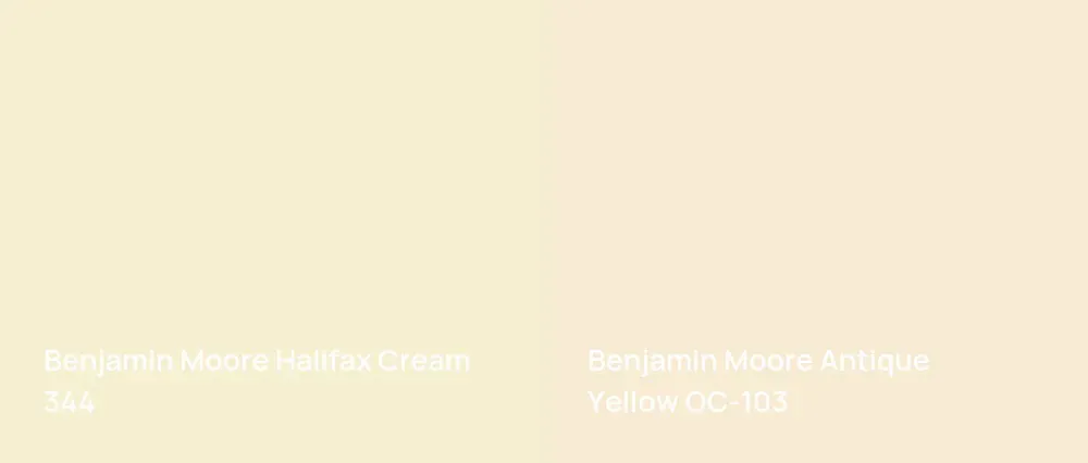 Benjamin Moore Halifax Cream 344 vs Benjamin Moore Antique Yellow OC-103