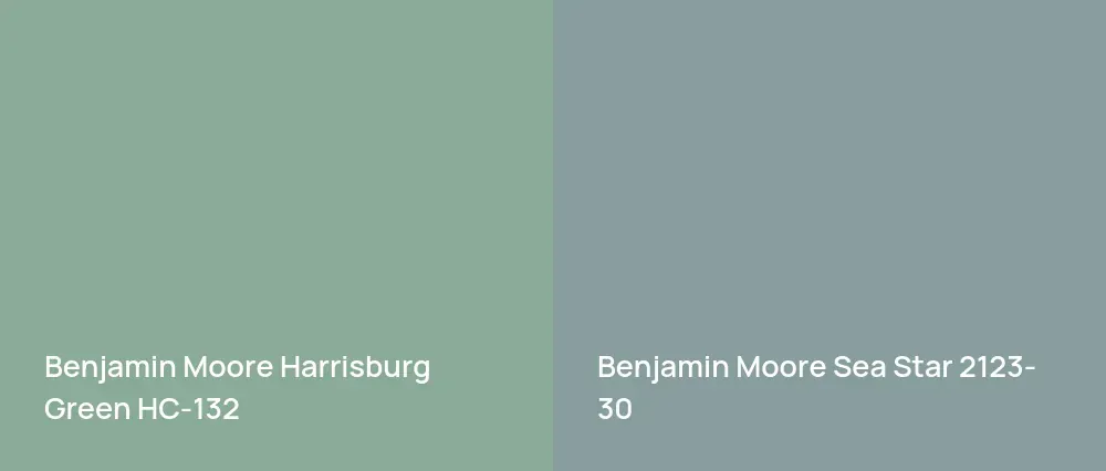 Benjamin Moore Harrisburg Green HC-132 vs Benjamin Moore Sea Star 2123-30