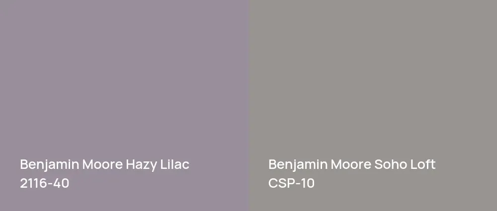 Benjamin Moore Hazy Lilac 2116-40 vs Benjamin Moore Soho Loft CSP-10