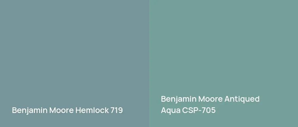 Benjamin Moore Hemlock 719 vs Benjamin Moore Antiqued Aqua CSP-705