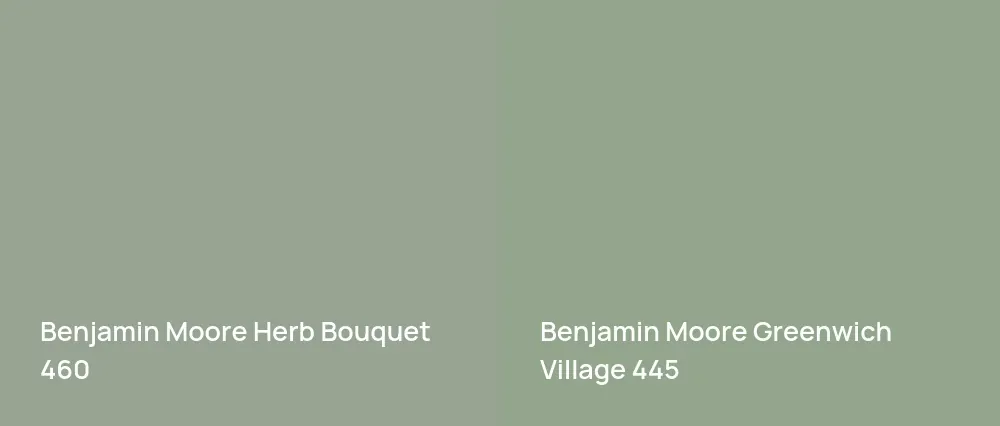 Benjamin Moore Herb Bouquet 460 vs Benjamin Moore Greenwich Village 445