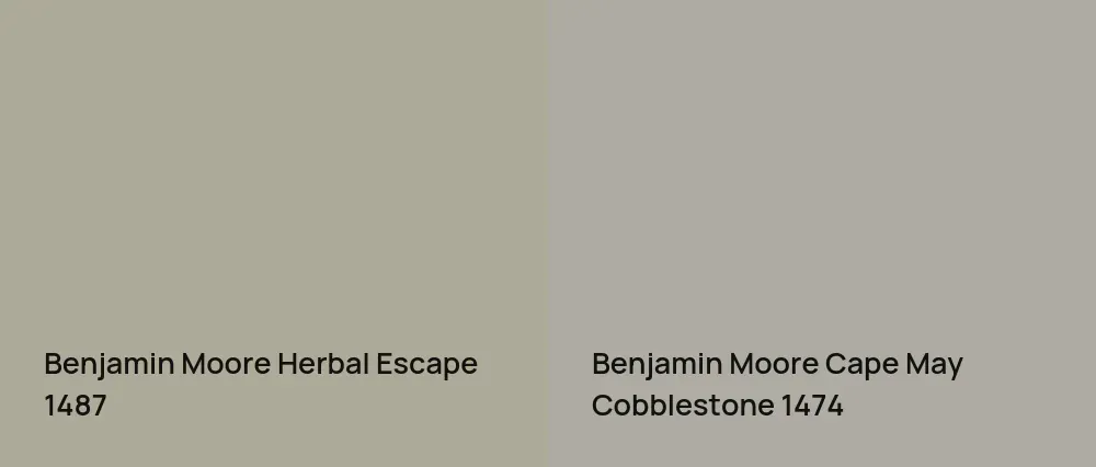 Benjamin Moore Herbal Escape 1487 vs Benjamin Moore Cape May Cobblestone 1474
