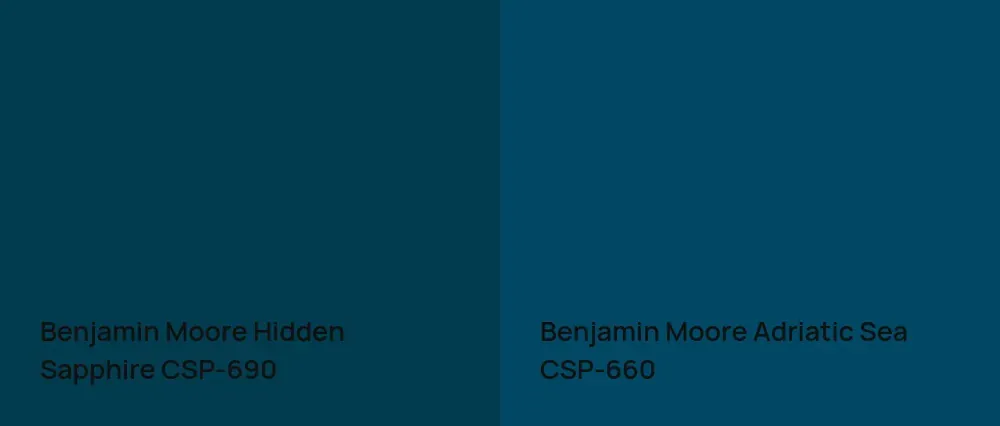 Benjamin Moore Hidden Sapphire CSP-690 vs Benjamin Moore Adriatic Sea CSP-660