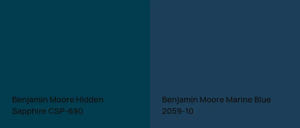 Benjamin Moore Hidden Sapphire CSP-690 vs Benjamin Moore Marine Blue 2059-10