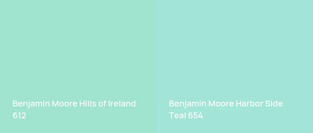 Benjamin Moore Hills of Ireland 612 vs Benjamin Moore Harbor Side Teal 654