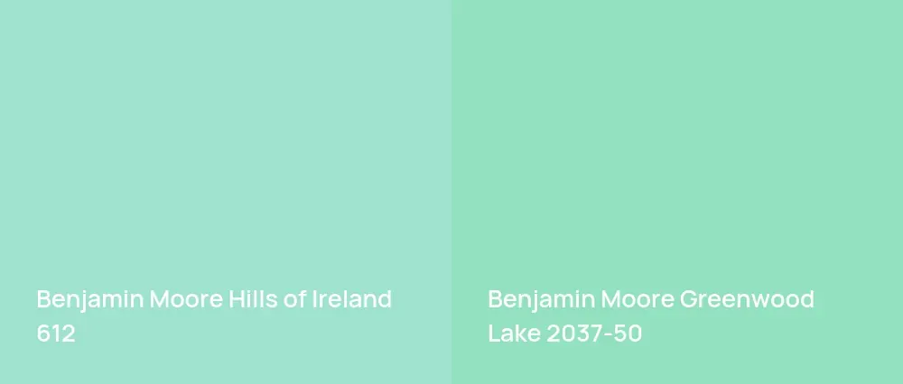 Benjamin Moore Hills of Ireland 612 vs Benjamin Moore Greenwood Lake 2037-50