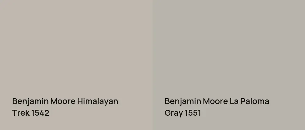 Benjamin Moore Himalayan Trek 1542 vs Benjamin Moore La Paloma Gray 1551