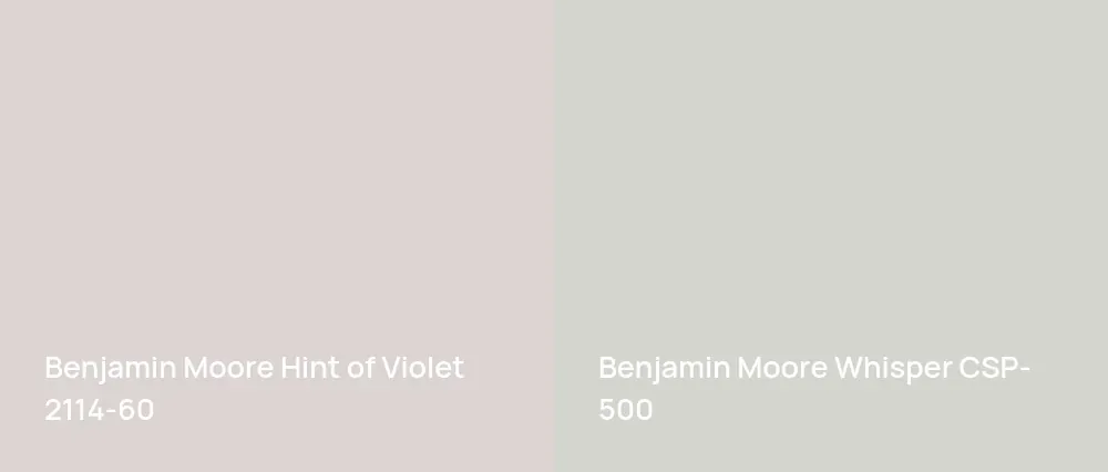 Benjamin Moore Hint of Violet 2114-60 vs Benjamin Moore Whisper CSP-500